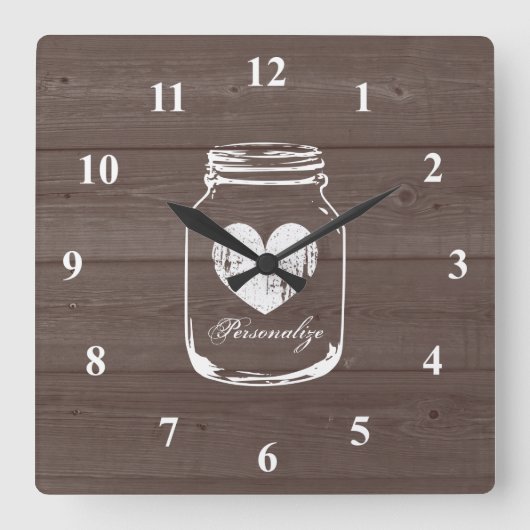 Rustic mason jar wood grain panel wall clock quadratische wanduhr (Vorderseite)