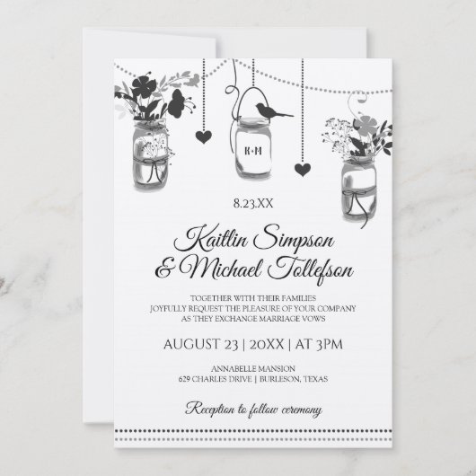 Rustic Mason Jar Wood Kraft Hochzeitseinladungen Einladung (Vorderseite)