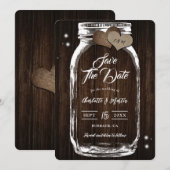 Rustic Mason Jar Wood Two Burlap Hearts Wedding Save The Date (Vorne/Hinten)