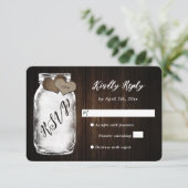 Rustic Mason Jar Wood Wedding RSVP Card Karte (Stehend Vorderseite)