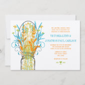 Rustic Mason Jar Yellow Orange Limon Aqua Wedding Einladung (Vorderseite)