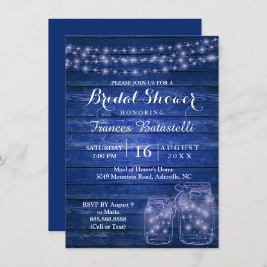 Rustic Mason Jars Abend Wedding Brautparty Einladung (Vorne/Hinten)