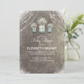 Rustic Mason Jars Gipskraut Niedlich Baby Dusche Einladung (Stehend Vorderseite)