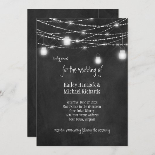 Rustic Mason Jars Lights Einladungen Chalkboard (Vorne/Hinten)