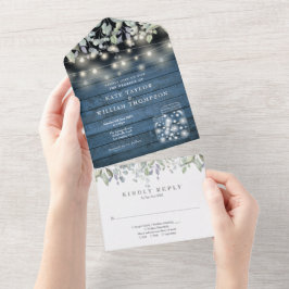 Rustic Mason Jars Lights Foliage Monogram Wedding All In One Einladung