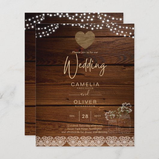 Rustic Mason Jars Lights Lace Gypsophilia WEDDING (Vorne/Hinten)