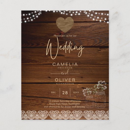 Rustic Mason Jars Lights Lace Gypsophilia WEDDING (Vorderseite)