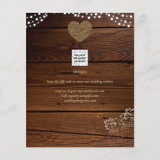 Rustic Mason Jars Lights Lace Gypsophilia WEDDING (Rückseite)