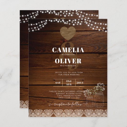 Rustic Mason Jars Lights Lace Gypsophilia WEDDING (Vorne/Hinten)