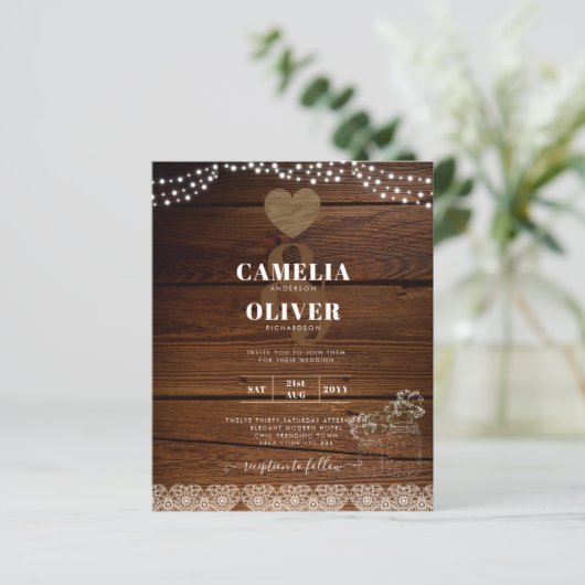 Rustic Mason Jars Lights Lace Gypsophilia WEDDING (Stehend Vorderseite)