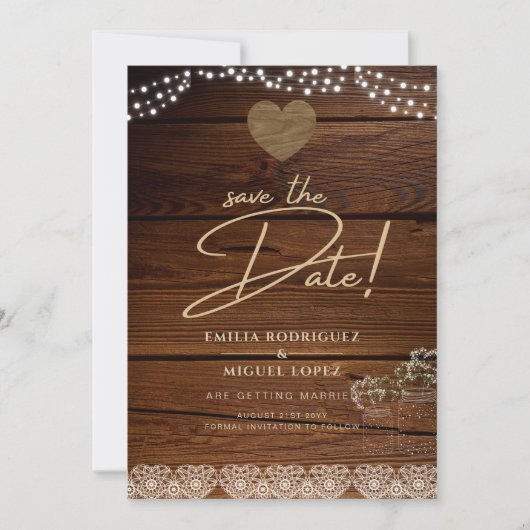 Rustic Mason Jars Lights Lace Gypsophilia WEDDING Einladung (Vorderseite)