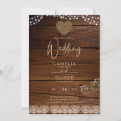 Rustic Mason Jars Lights Lace Gypsophilia WEDDING Einladung (Vorderseite)