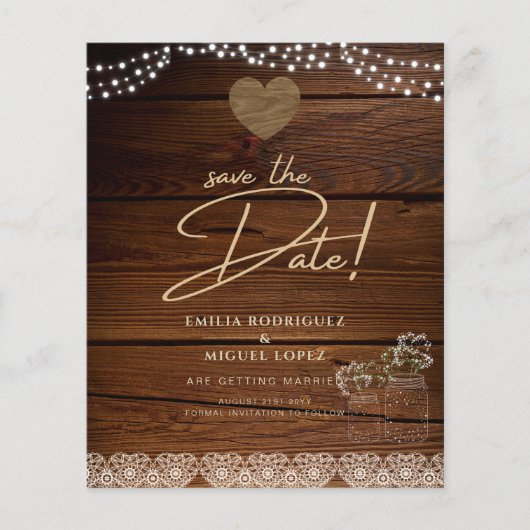 Rustic Mason Jars Lights Lace Gypsophilia WEDDING Flyer (Vorne)