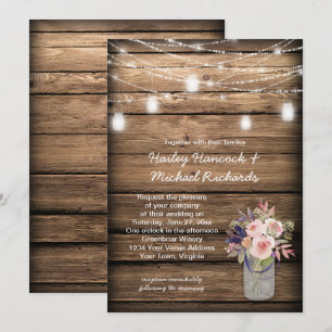 Rustic Mason Jars Lights Wildblumen Barn Wedding Einladung