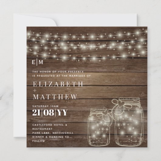 Rustic Mason Jars Lights Wood Budget Hochzeit (Vorderseite)