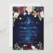 Rustic Mason Jars Midnight Sky Burgundy Blume Einladung (Vorderseite)