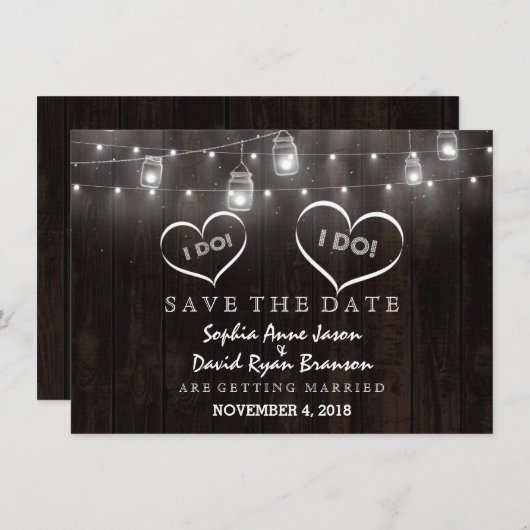 Rustic Mason Jars String Lights Barn Save the Date (Vorne/Hinten)