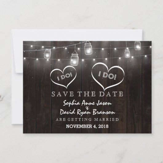 Rustic Mason Jars String Lights Barn Save the Date (Vorderseite)