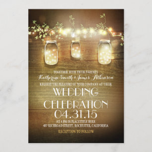 Rustic Mason Jars String Lights Elegante Hochzeit Einladung