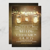 Rustic Mason Jars String Lights Elegante Hochzeit Einladung (Vorne/Hinten)