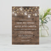 Rustic Mason Jars String Lights Foto Wedding Einladung (Stehend Vorderseite)