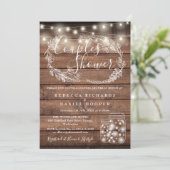 Rustic Mason Jars String Lights Paare Dusche Einladung (Stehend Vorderseite)