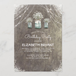 Rustic Mason Jars und Gipskraut Geburtstagsparty Einladung