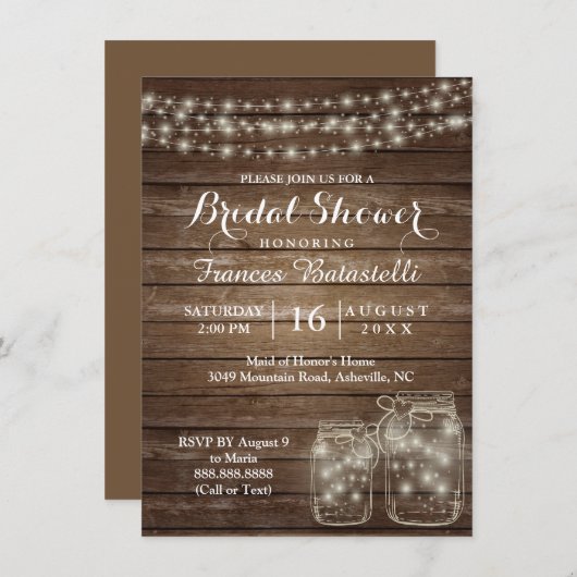 Rustic Mason Jars Wedding Brautparty Einladung (Vorne/Hinten)
