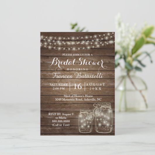 Rustic Mason Jars Wedding Brautparty Einladung (Stehend Vorderseite)