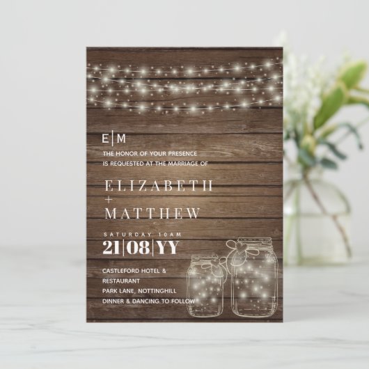 Rustic Mason Jars Wedding Einladung (Stehend Vorderseite)