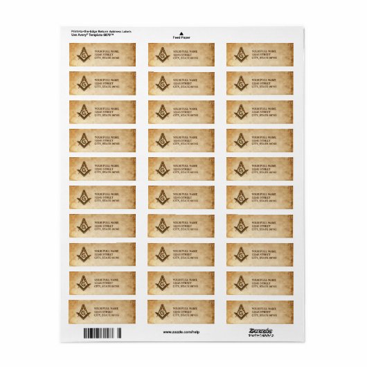 Rustic Masonic Address Labels | Altpapier (Vorne)