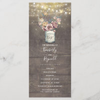 Rustic Mauve Gold Floral Mason Jar Wedding Program