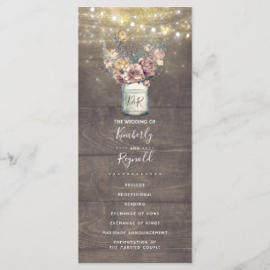 Rustic Mauve Gold Floral Mason Jar Wedding Program Programm