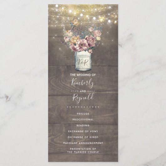 Rustic Mauve Gold Floral Mason Jar Wedding Program Programm (Vorderseite)
