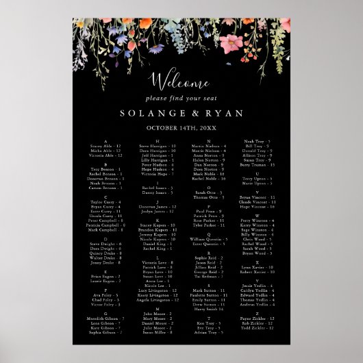 Rustic Meadow Botanical Alphabetical Seating Chart Poster (Vorne)