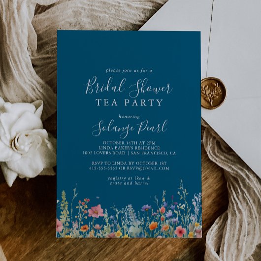 Rustic Meadow Botanical Bridal Shower Tea Party Einladung