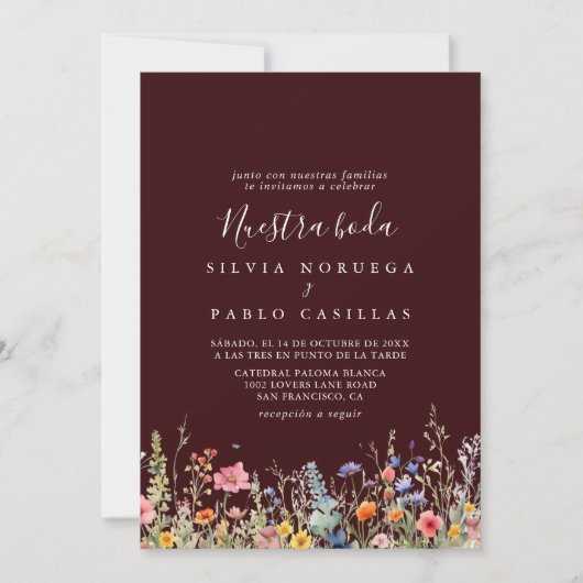 Rustic Meadow Botanical Nuestra Boda Wedding Einladung (Vorderseite)