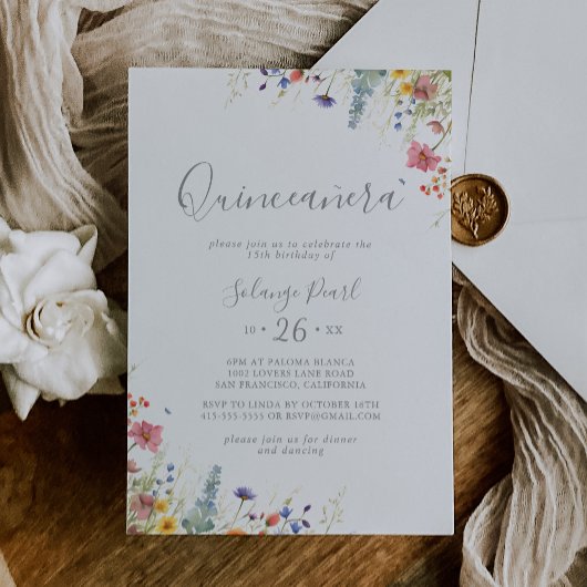 Rustic Meadow Botanical Quinceañera Einladung