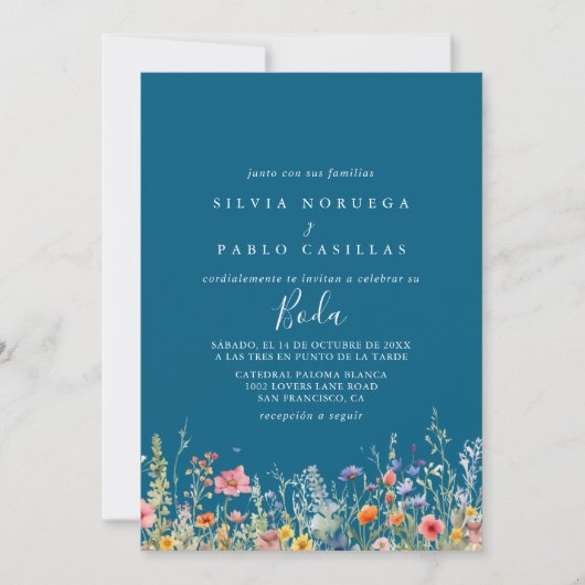 Rustic Meadow Botanical Spanish Wedding Einladung (Vorderseite)