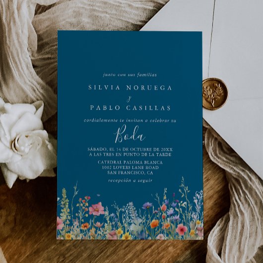 Rustic Meadow Botanical Spanish Wedding Einladung
