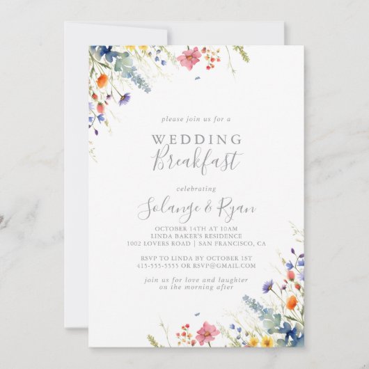Rustic Meadow Botanical Wedding Breakfast Einladung (Vorderseite)