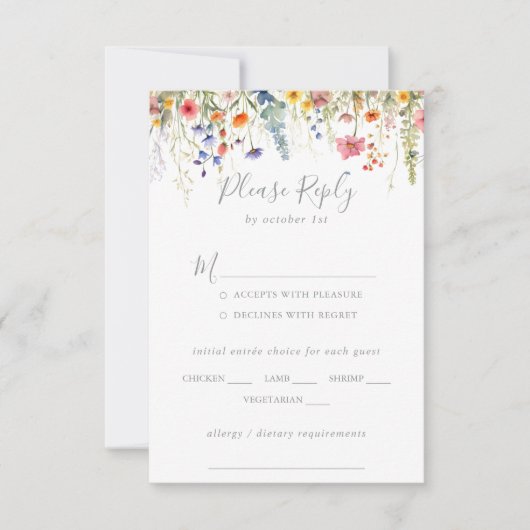 Rustic Meadow Botanical Wedding Menu Choice RSVP (Vorderseite)