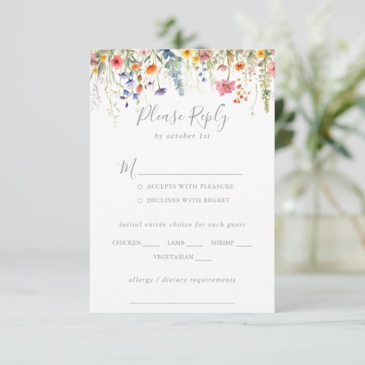 Rustic Meadow Botanical Wedding Menu Choice RSVP (Stehend Vorderseite)