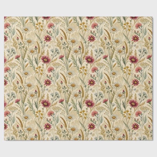 Rustic Meadow Daisies with Wheat and Wildflowers Geschenkpapier (Flach)
