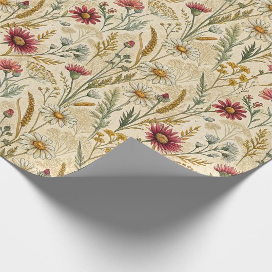 Rustic Meadow Daisies with Wheat and Wildflowers Geschenkpapier (Ecke)