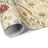 Rustic Meadow Daisies with Wheat and Wildflowers Geschenkpapier (Rolleneckpunkt)