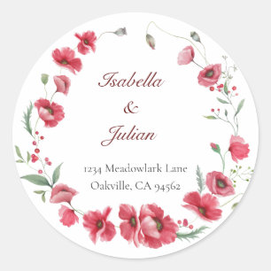 Rustic Meadow Mohn & Lavendel Hochzeit Runder Aufkleber