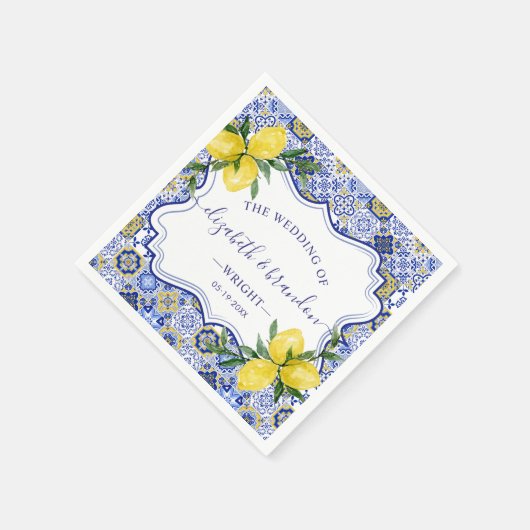 Rustic Mediterranean Tile Wedding with Lemons Serviette (Ecke)