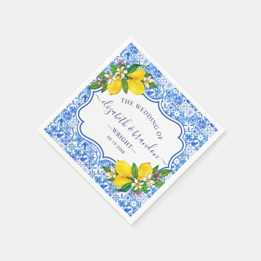 Rustic Mediterranean Tiles Summer Wedding Serviette (Ecke)