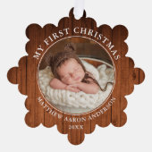 Rustic Mein erstes Weihnachts-Foto Ornament Card (Vorderseite)